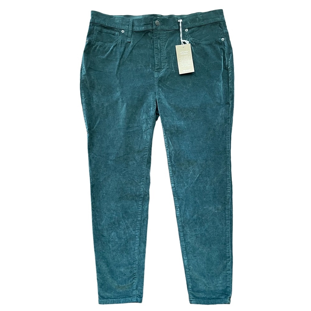 NWT Madewell Womens 10" High-Rise Skinny Stretch Velvet Pants Green Size 34P